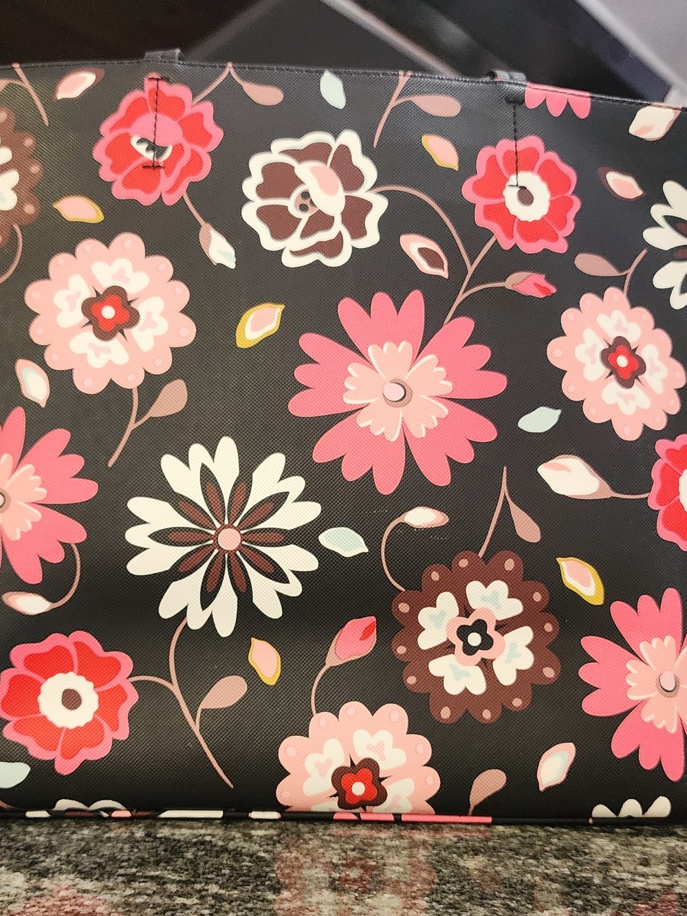 kate spade Harding Street Casa Flora Riley Black & Pink Tote Bag-17×12×5.5 - Picture 2 of 9
